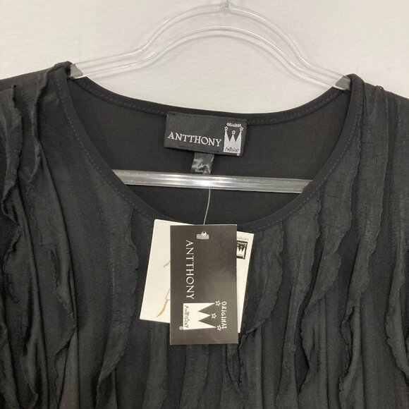 New Antthony Large Black Ruffle Textured Stretch Knit Long Sleeve Top Evening - Picture 3 of 10